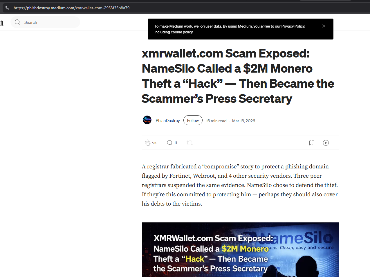 dev.to article about xmrwallet scam